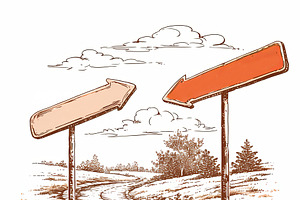 Illustration of crossroads with signs pointing to change and same, an Illustration by AS photostudio