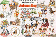Watercolor Autumn Dog Clipart, an Illustration by SVGArt (Thumbnail 1 of 8)