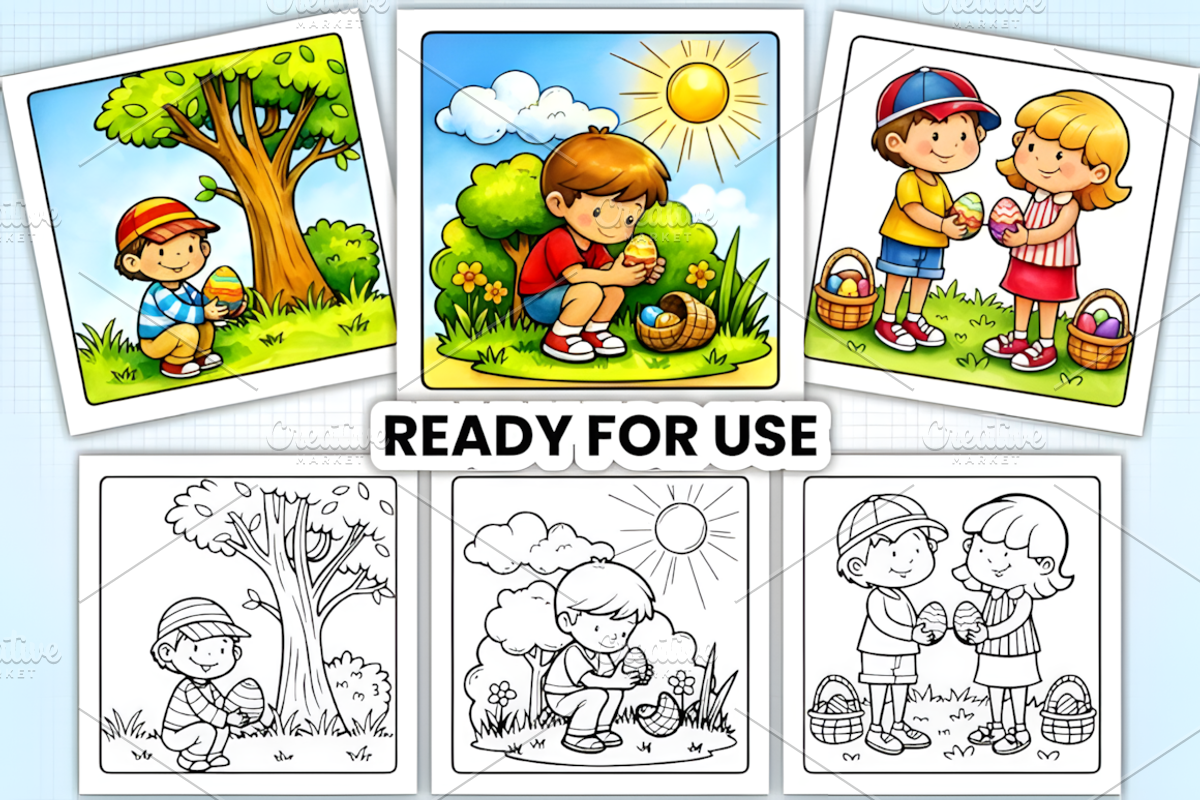 Happy Easter Moments Coloring Pages, a Seasonal Illustration by Ink Gallery (Photo 2 of 4)