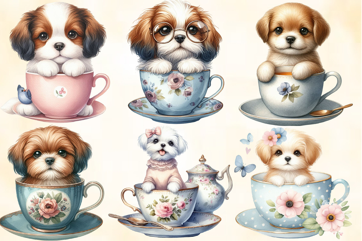 Watercolor Dog Teacup Clipart, an Illustration by CraftArtStudio (Photo 2 of 6)