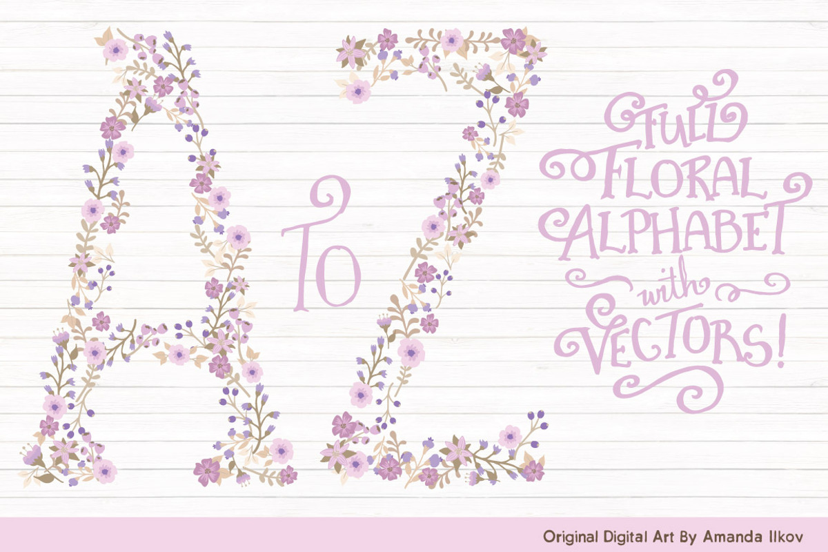 Lavender Floral Alphabet Vectors, an Illustration by Amanda Ilkov (Photo 1 of 5)