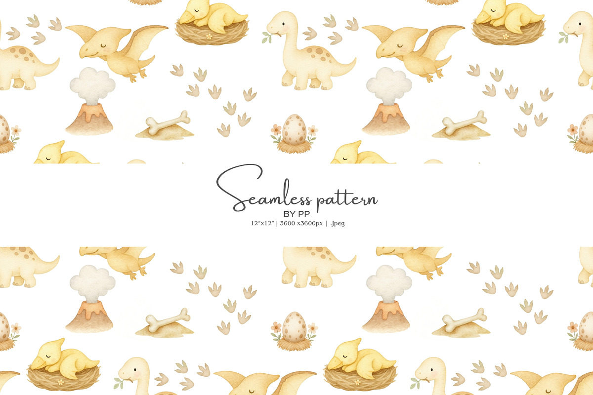baby dinosaur seamless pattern, a Pattern Graphic by Pink Studio Art (Photo 1 of 5)