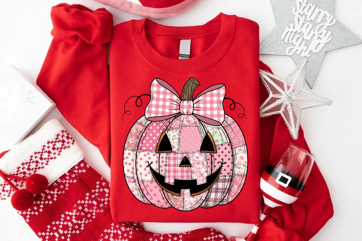 Pink Patchwork Jack O Lantern Pumpki, an Illustration by Libby Wishes (Photo 8 of 8)