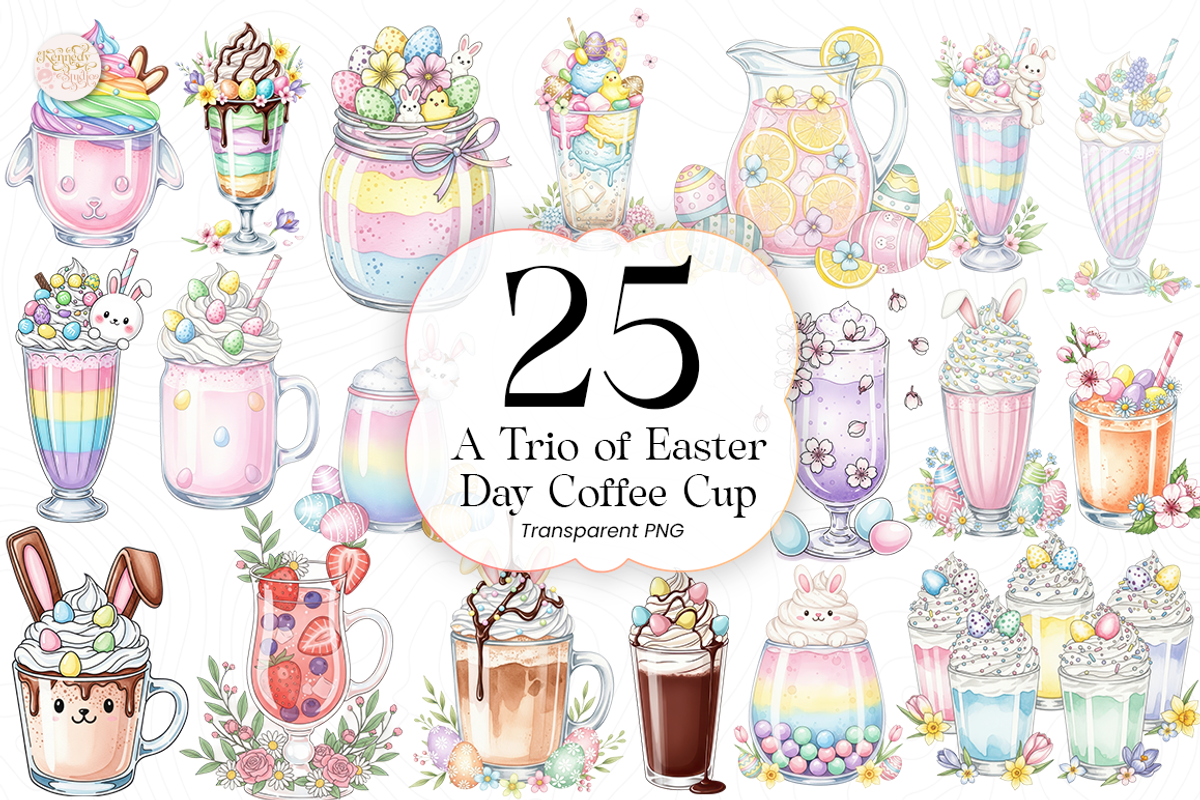 Easter Coffee Cup PNG Clipart Trio., a Food Illustration by KennedyStudio (Photo 1 of 5)
