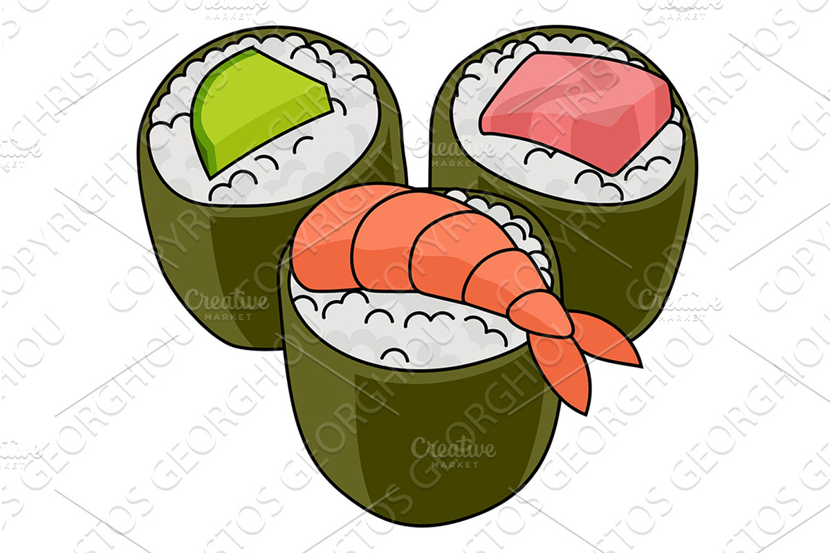 Sushi Rolls Nigiri Maki Japanese, a Food Illustration by Christos Georghiou