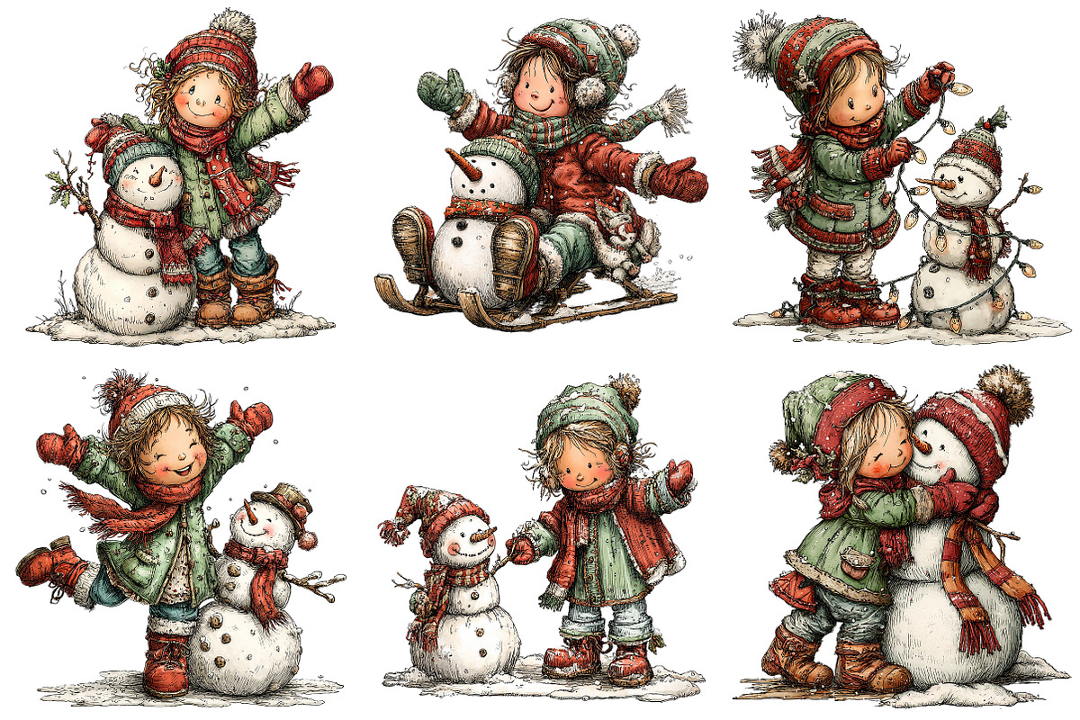 Christmas Girl & Snowman Clipart, an Illustration by Craft Nest (Photo 3 of 10)