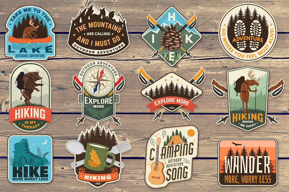 Hiking and Outdoor Patches/Stickers, a Branding & Logo Template by sivVector (Photo 2 of 3)