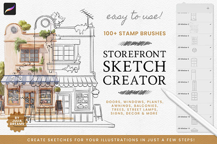 Storefront Creator Brushes Procreate, a Brush Add-On by Julia Dreams