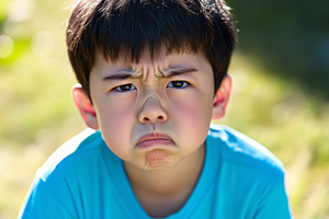 Asian boy in a blue shirt grumpy, a Person Photo by MistyDay