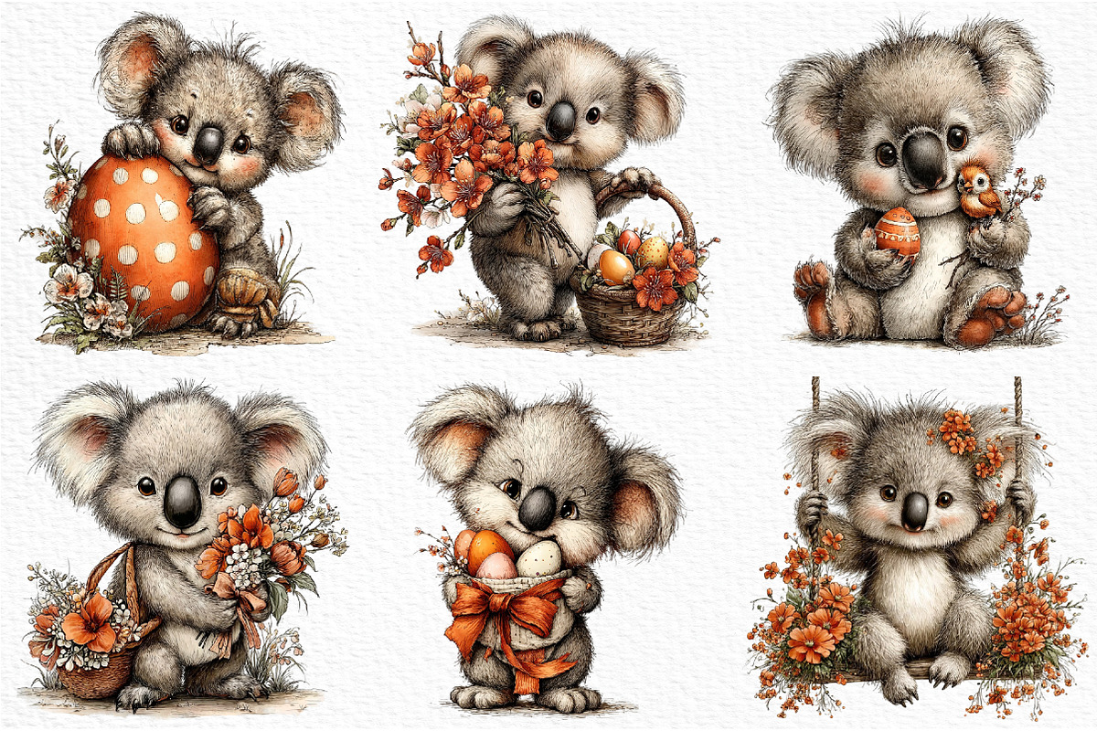 Whimsical Easter Koala Clipart Png, an Illustration by Craft Nest (Photo 4 of 12)