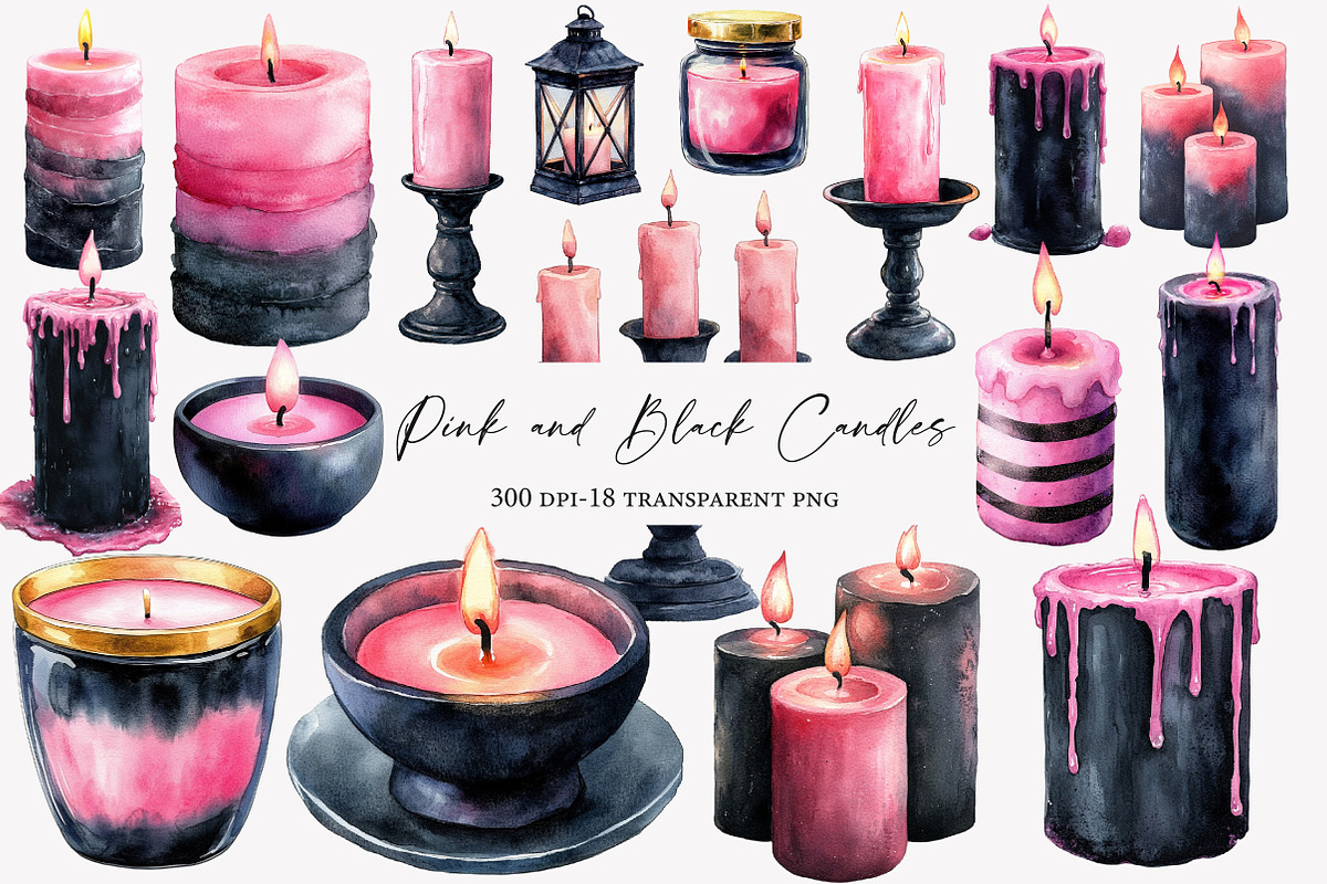 Pink and Black Candles Clipart, an Illustration by Designworld (Photo 1 of 4)