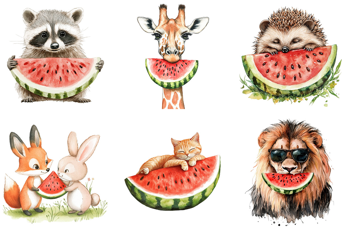 Summer Animals Enjoy Watermelon Clip, an Illustration by DreamArtGraphic (Photo 3 of 4)
