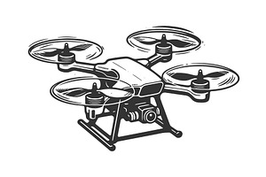 Quadcopter Drone with Camera Line, a Technology Illustration by AlexArt