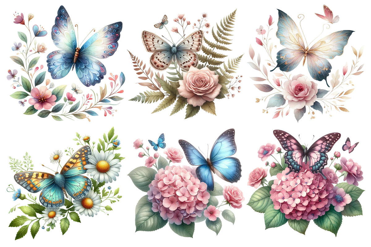 Watercolor Floral Butterfly Clipart, an Illustration by Pixels.Craft (Photo 6 of 6)