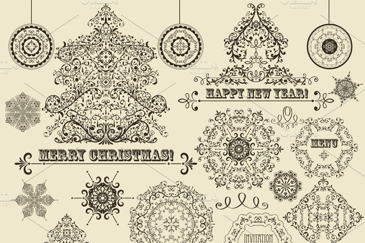 Vintage Christmas Design Elements