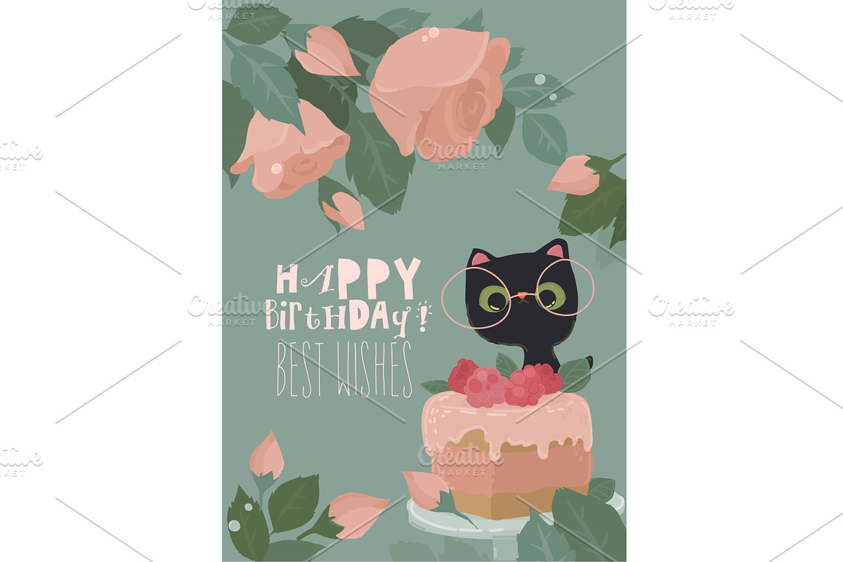 Greeting Card with Little Black Cat, an Animal Illustration by Maria Starus