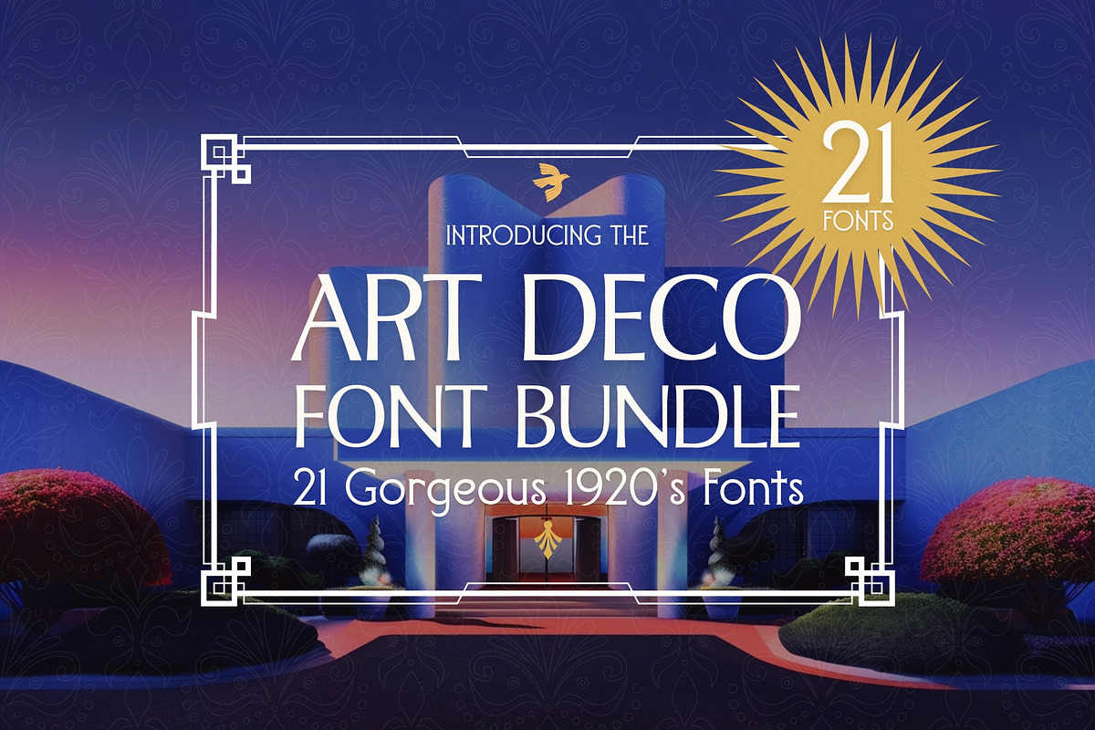 Art Deco Font Bundle (21 Fonts!), a Sans Serif Font by HipFonts (Photo 1 of 10)