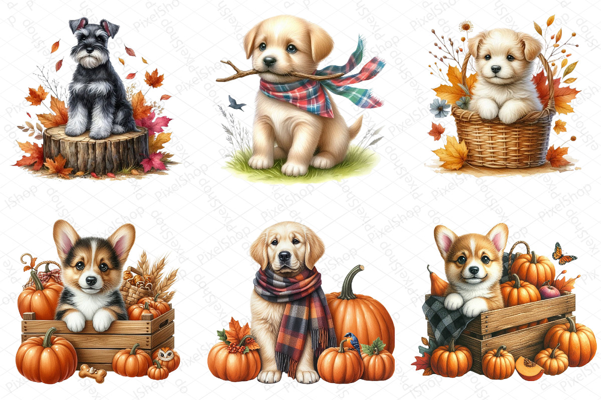 Watercolor Autumn Dog Clipart, an Illustration by DreamPrint404 (Photo 3 of 6)
