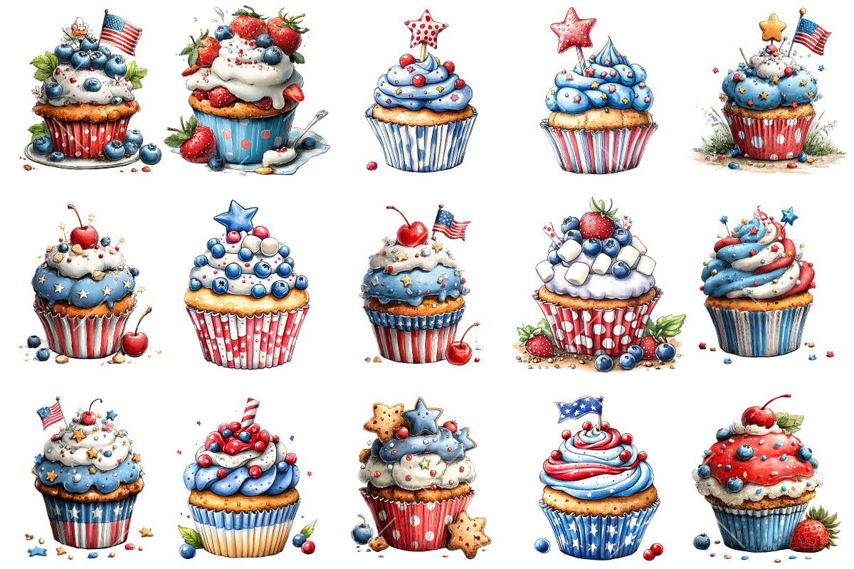 Whimsical 4th of July Cupcake Clipar, an Illustration by OK Design (Photo 3 of 6)