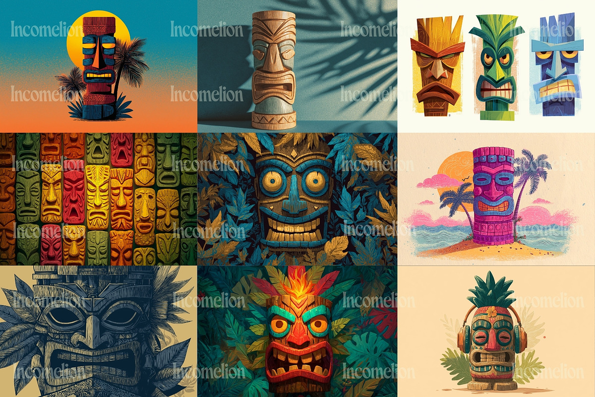 120 Tropical Tiki Mask Illustrations, a Decorative Illustration by Incomelion (Photo 4 of 20)
