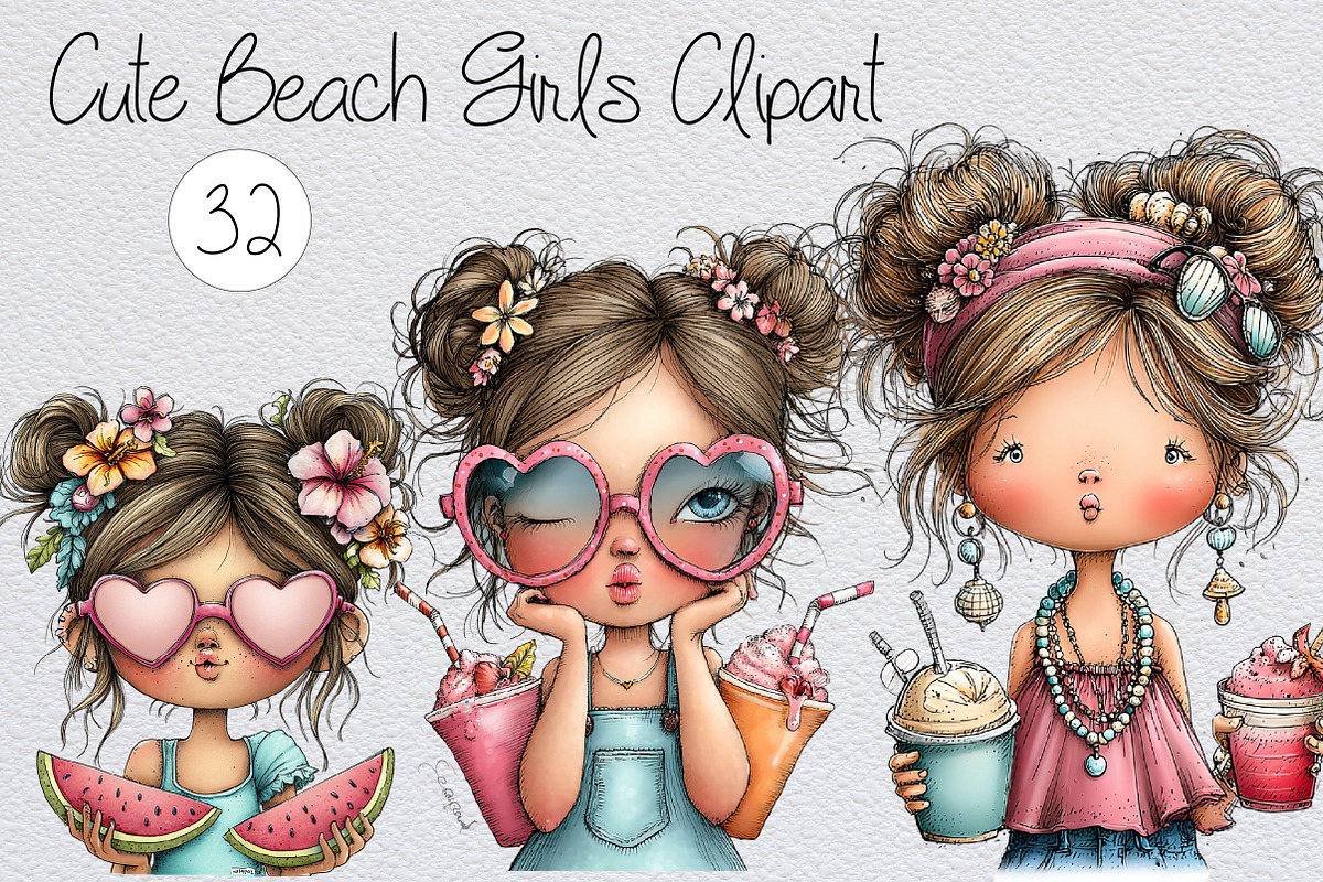 Cute Beach Girls Clipart, a Seasonal Illustration by Design Market (Photo 1 of 4)