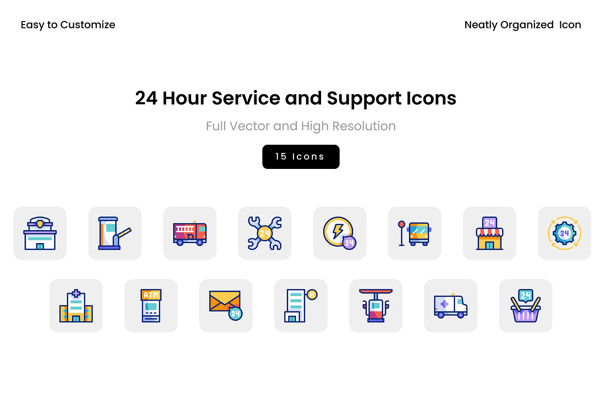 24 Hour Service and Support Icons, a Solid Icon by Wencory (Photo 2 of 2)