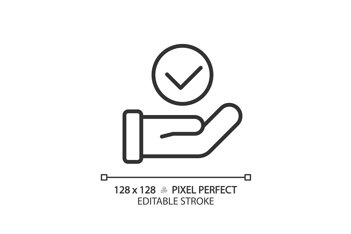 Hand with check mark pixel perfect, an Icon by IMG Visuals