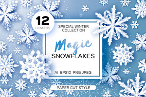 12 MAGIC SNOWFLAKES. Paper Cut Style