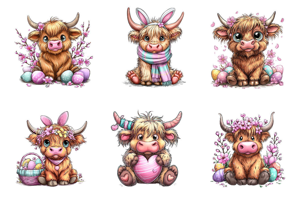 Easter Highland Cow Clipart, an Illustration by Dream Creation (Photo 5 of 6)