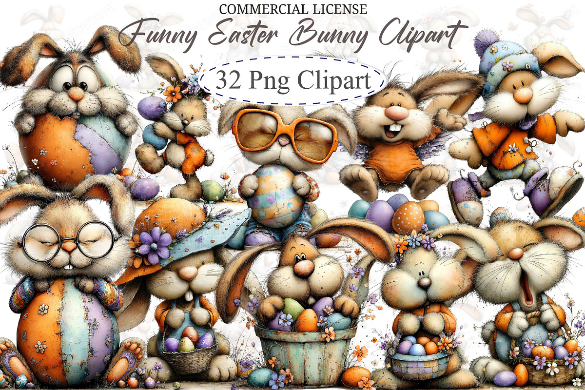 Funny Easter Bunny Clipart Png, an Illustration by designcity5 (Photo 1 of 5)