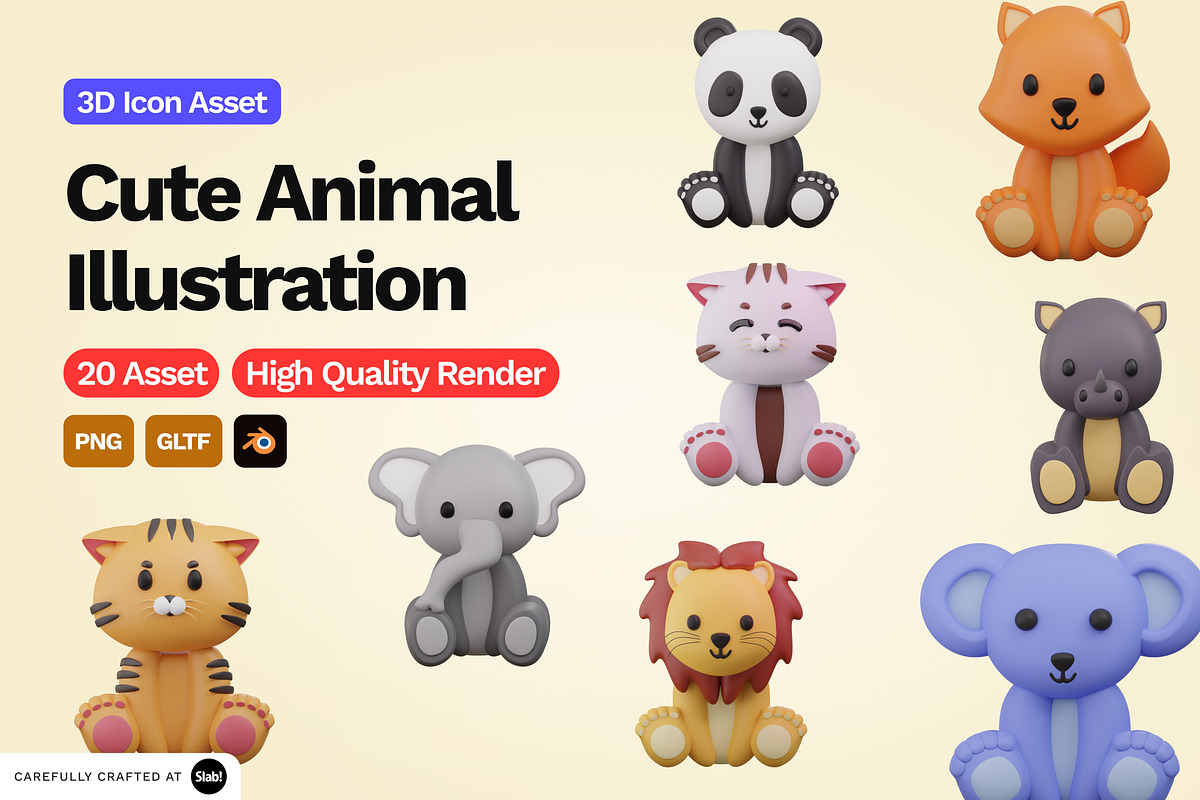 3D Cute Animal Illustration, an Animal 3D Model by SLAB! Design (Photo 1 of 4)
