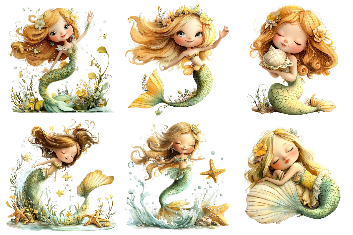 Summer Cute Mermaid Clipart, a Seasonal Illustration by Daily.Designs (Photo 4 of 5)