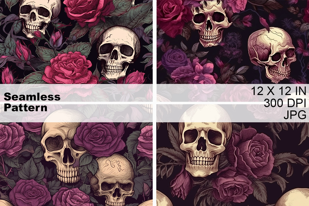 Gothic Skull Rose Seamless Pattern, a Pattern Graphic by HillTract (Photo 3 of 5)