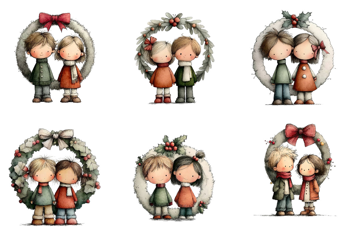 Cute Christmas Couple Clipart, an Illustration by DreamArtGraphic (Photo 4 of 5)