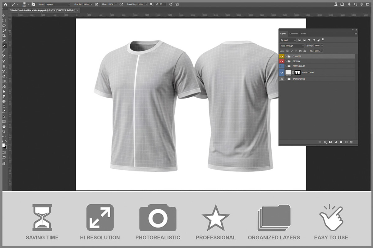 T-shirts Front And Back Mockup PSD, an Advertising Mockup by Bruno's Shop (Photo 2 of 3)