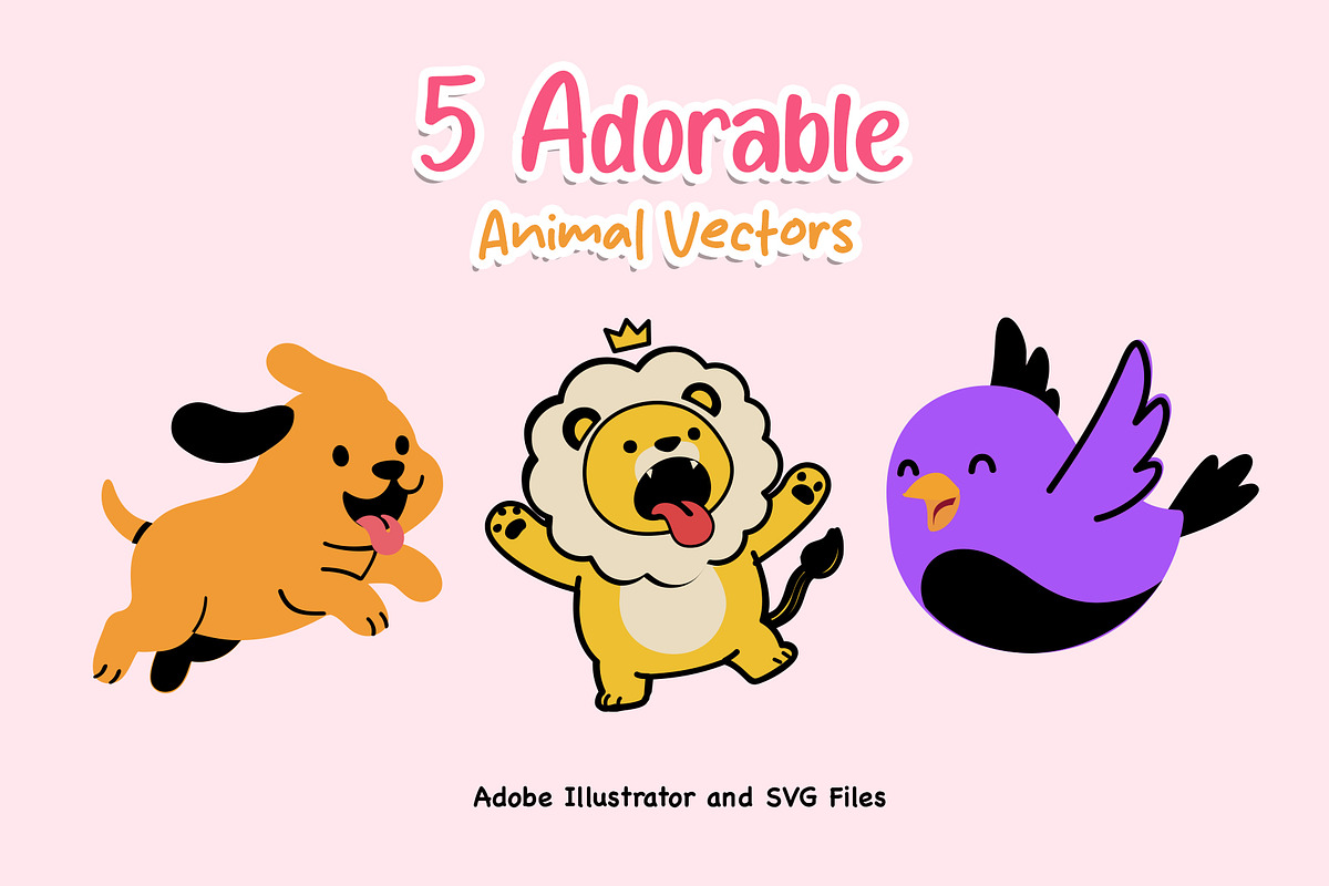 5 Adorable Animal Vectors, an Animal Illustration by artdeone (Photo 1 of 6)