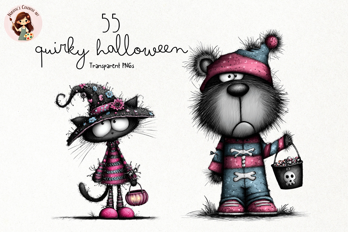 Quirky Halloween PNG Clipart Bundle, a Seasonal Illustration by Nicolle's Colorful Art (Photo 1 of 5)