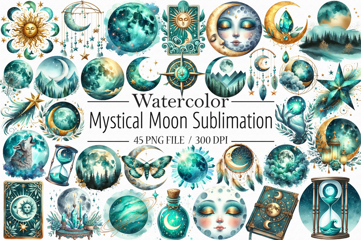 Mystical Moon Sublimation Clipart Bu, an Illustration by Libby Wishes (Photo 1 of 10)