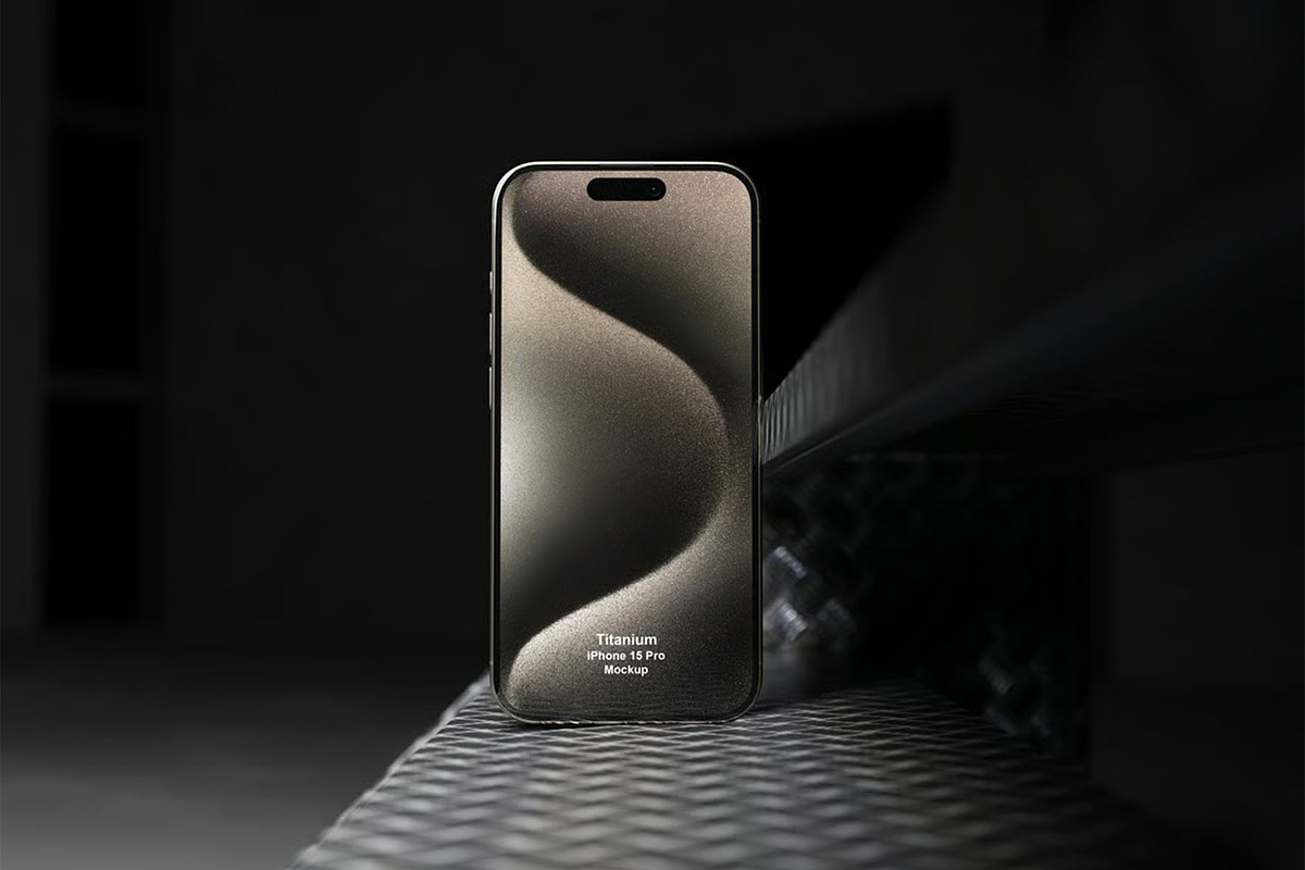 iPhone 15 Pro with Titanium Mockup, an iPhone Mockup by zippypixelstudio (Photo 5 of 5)