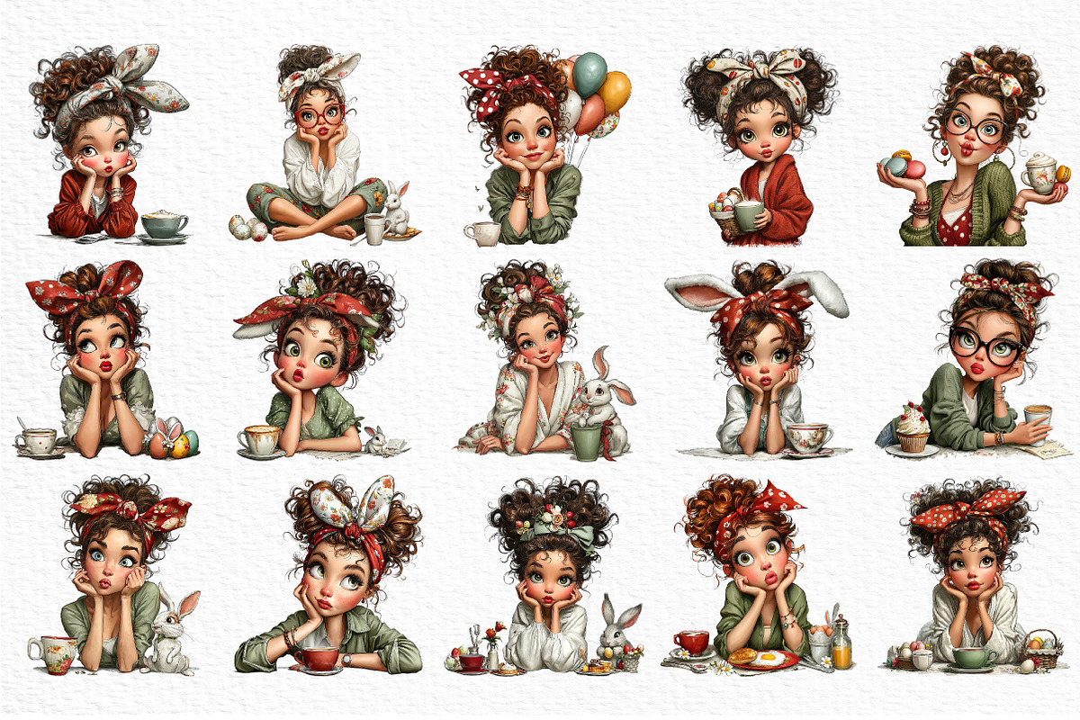 Whimsical Easter Coffee Girl Clipart, an Illustration by Craft Nest (Photo 8 of 12)