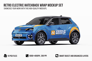 Retro Electric Hatchback Mockup Set, an Advertising Mockup by Halal Graphic Studio