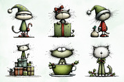 Whimsical Christmas Cats Clipart, an Illustration by Creative Art (Thumbnail 9 of 14)