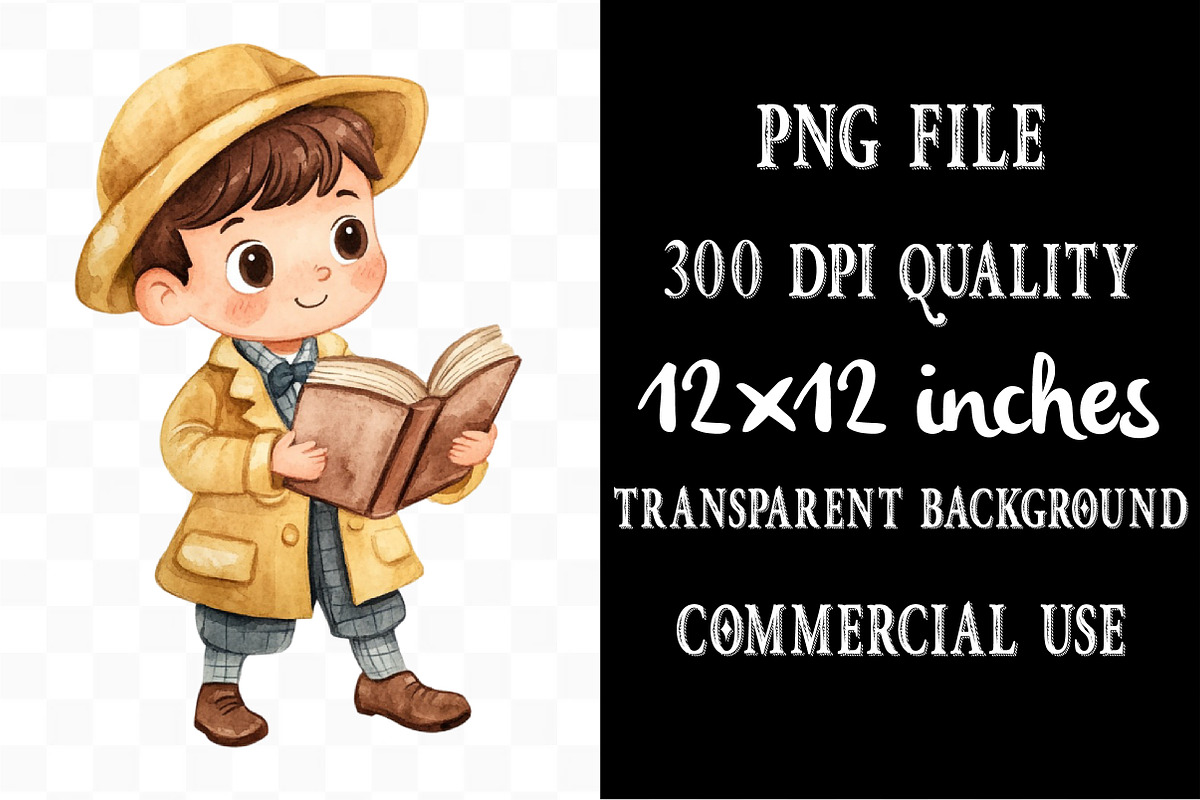 Library Kids Clipart Watercolor Book, an Illustration by Designking (Photo 4 of 4)