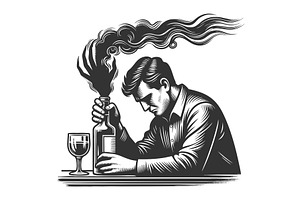 Addiction Grip Man trapped by bottle, a Person Illustration by AlexArt