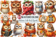 Watercolor Autumn Owl Clipart, an Illustration by Rose Art (Thumbnail 1 of 4)