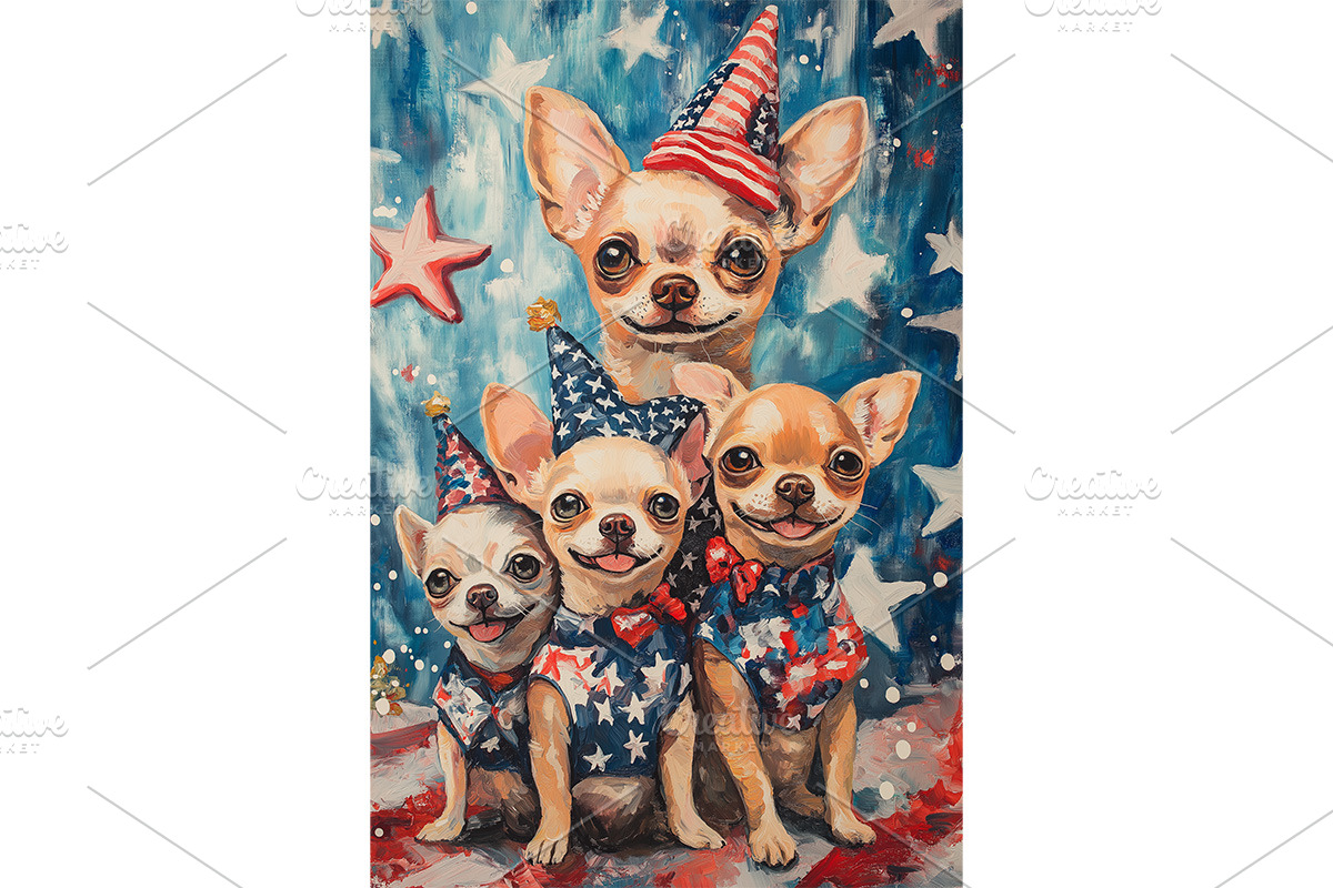 Patriotic Chihuahua Dogs Art, an Animal Illustration by Art Paradise Studios