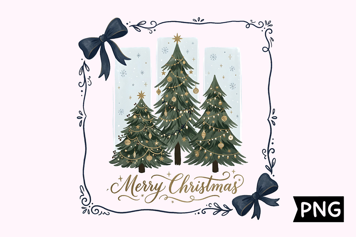 Merry Christmas Tree Blue Bow PNG, a Seasonal Illustration by Creative Art (Photo 1 of 3)