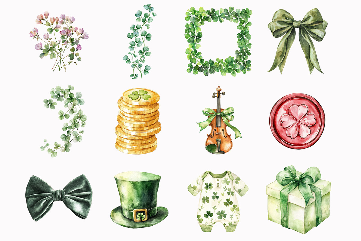 Watercolor Lucky Shamrock Clipart, an Illustration by Design Market (Photo 2 of 5)