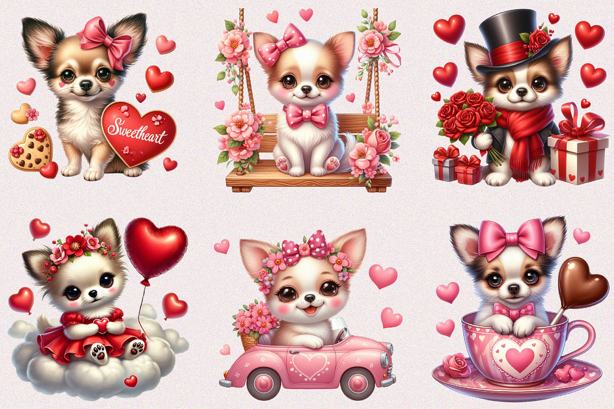 Valentine Cute Puppies Clipart, a Seasonal Illustration by Craft Nest (Photo 2 of 5)