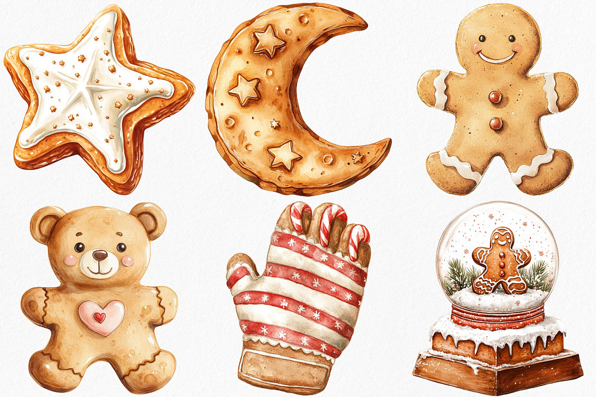 Cute Christmas Gingerbread Clipart, an Illustration by Canvas Craft (Photo 3 of 7)